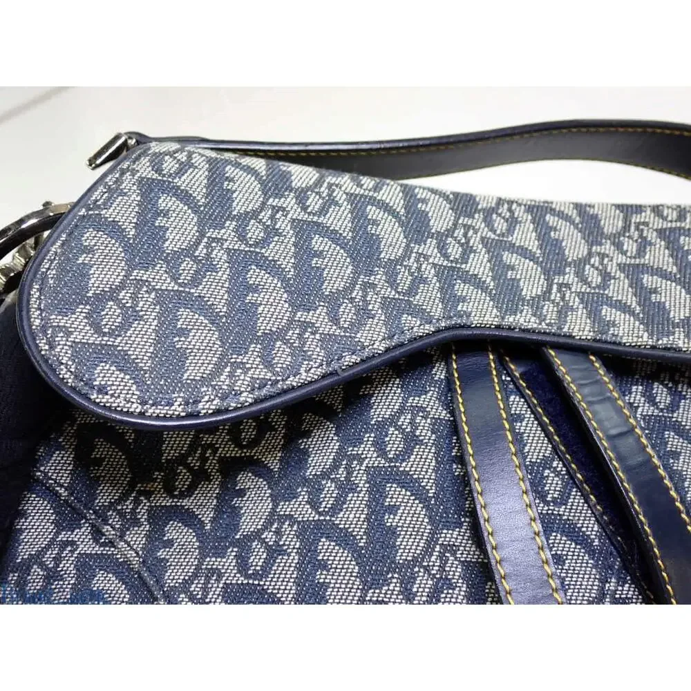 Christian Dior Saddle Bag Vintage Trotter Blue Diorissimo Shoulder Purse Oblique - Picture 11 of 15